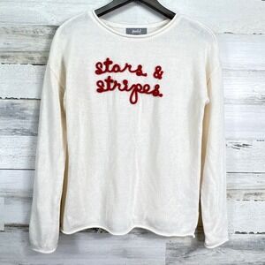Marled Reunited Clothing Stars Stripes Sweater Cream Crew Neck Long Sleeve Sz M